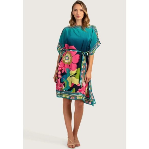 Trina Turk 'Theodora' Tie-Waist Silk Caftan Dress, Sunlight Floral, Multicolor